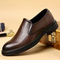 Elegant men's brown embossed leather slip-on loafers for formal business outfits - 38 / Brown Slip-on All Seasons