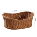 Oval brown woven bread fruit basket storage tray with 37x27x14cm dimensions diagram. - 37*27*14cm
