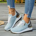 Light blue patchwork sneakers with side zipper and gold-tone metallic heel trim detail. - Sky Blue