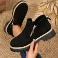 Bottines pour femmes en daim noir avec fermeture éclair dorée et semelle plateforme - Noir