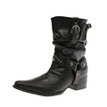 Bottes western noires à bout pointu pour femmes avec clous, boucles et talon épais - 35 / Noir