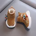 Toddler brown winter snow boots with warm plush lining and decorative colorful tassel charm - Size 22/Inner Length 14cm / Camel