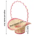 Hand-woven natural rattan flower basket with elegant pink ribbon and handle, 36cm tall - L