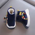 Cozy blue toddler winter snow boots with warm fleece lining and colorful bead tassels - Size 26/Inner Length 16cm / Dark Blue