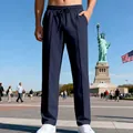Pantalones casuales para hombre azul marino de pierna recta con cordón ajustable - S / Bottoms / Azul marino