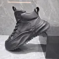 Bottines haut de gamme en cuir véritable noir pour hommes avec doublure chaude en polaire - 38 / Noir (Doublure Polaire)