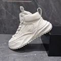 Baskets montantes en cuir blanc pour hommes avec doublure en polaire chaude et semelle épaisse - 38 / Polaire Blanc