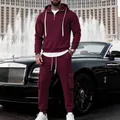 Men's heavy winter burgundy tracksuit set with half-zip hoodie and cargo sweatpants - S / Top And Bottom / Burgundy