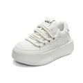 Stylish white chunky bread shoes with thick platform sole and rope laces - 38 / White