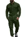 Vue détaillée de l'ensemble polaire utilitaire épais pour hommes en vert olive - L / Haut et Bas / Vert Foncé
