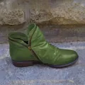 Stylish olive green women's ankle boots featuring side zipper and rounded toe design - 36 / Green