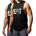 Débardeur de sport à capuche noir sans manches pour hommes avec imprimé BEAST blanc - S / Hauts / Noir