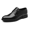 Klassische schwarze strukturierte Business-Herrenschuhe mit verstecktem 6 cm Höhenzuwachs - 37 / Erhöhte Ausführung / Schwarz