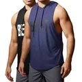 Débardeur de musculation à capuche pour hommes avec imprimé BEAST pour l'été - S / Hauts / Bleu Marine/Noir