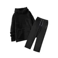 Detail showing the plush texture of this men's black coral fleece hoodie and pants set. - S / Top And Bottom / Black