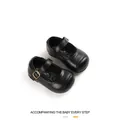 Classic black baby girl Mary Jane leather shoes with buckle strap for infant walking - Size 15 (Internal Length 11.7cm) / Black