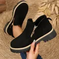 Bottines à plateforme en daim noir avec fermeture éclair latérale pour femme - 36 / Noir
