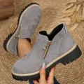 Bottines en daim gris pour femmes avec semelle épaisse et fermeture éclair latérale - 36 / Gris