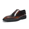 Classic men's brown shiny leather Derby shoes with thick soles for business formal wear - 37 / Brushed Gold