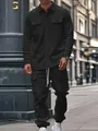Men's heavyweight black workwear jacket and cargo pants set for outdoor utility wear - S / Top And Bottom / Black