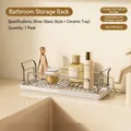 Étagère de salle de bain en acier inoxydable argenté avec plateau en céramique - Couche Unique avec Plateau en Céramique