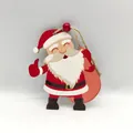 Vista detallada de alta calidad de un adorno de Navidad de Papá Noel de madera con cuerda de yute - Papá Noel (Pulgar arriba)