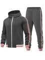 Grauer Herren-Trainingsanzug mit Kapuzenjacke und gestreiften Banddetails an den Ärmeln - Dunkelgrau