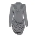 Elegante abito blazer grigio con scollo a V profondo, maniche lunghe e gonna drappeggiata - XL / Vestiti / Grigio