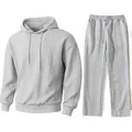 Detail of men's gray jacquard hooded sweatshirt and matching sweatpants set - 2XL / Top And Bottom / Gray