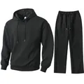 Black men's jacquard hooded sweatshirt and matching joggers two-piece casual set - 2XL / Top And Bottom / Black