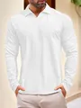 Detailed view of men's white thermal long sleeve polo shirt with a classic collar style - S / Tops / White