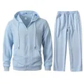 Two-piece men's light blue jacquard tracksuit set with zip-up hoodie and matching pants - S / Top And Bottom / Light Blue