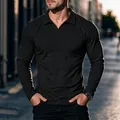 Schmal geschnittenes Langarm-Poloshirt für Herren in Schwarz für Sport und Freizeit im Freien - M / Oberteile / Schwarz