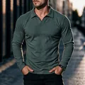 Eng anliegendes Langarm-Poloshirt für Herren in Moosgrün für Outdoor-Freizeitaktivitäten - M / Oberteile / Grün