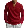 T-shirt Henley professionnel à manches longues pour hommes avec col moutarde contrasté - Bordeaux