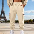 Detailed view of beige men's fleece cargo joggers with a stylish multi-pocket design - Apricot