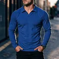 Herren Polohemd langarm in Königsblau aus weichem Dralon-Fleece für Herbst und Winter - Blau
