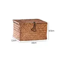 Handwoven cattail storage basket with lid and wooden toggle closure 16x12x8.5cm - Coffee Small (K002501)