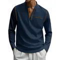 Détail du t-shirt Henley à manches longues pour homme avec coutures contrastées - Bleu Marine