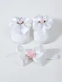 Elegant white lace baby shoes and matching headband set with pink rose satin bow detail - Size 11 (Inner Length 10.5CM) / White