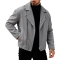 Giacca casual in lana grigio chiaro da uomo con cerniera diagonale alla moda e colletto a rever - Taglia S / Top / Grigio