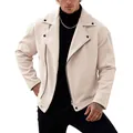 Elegante giacca moto beige da uomo con cerniera obliqua e collo a rever in lana - Taglia S / Top / Albicocca