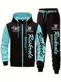 Tweeledig heren trainingspak in zwart en blauw met hoodie met rits en bijpassende broek - Hemelsblauw