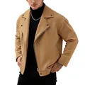 Giacca da uomo in lana cammello stile biker con cerniera diagonale argento e revers - Taglia S / Top / Kaki