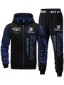 Heren trainingspak met rits en capuchon, zwart en blauw met nautische prints. - Marineblauw