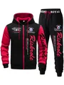 Heren herfst winter trainingspak met capuchon en rits met rode Riskrole print op de mouw set. - Rood
