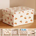 Large foldable fabric storage box with lid featuring a cute red cherry print pattern - M