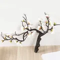 Detailed view of artificial plum blossom branch, white flowers for home decor and interior design. - White