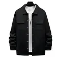 Front view of men's heavyweight black outdoor work jacket with warm fleece lining - S / Tops / Black
