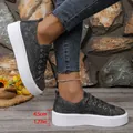 Γυναικεία casual denim sneakers με πλατφόρμα 4,5 cm και στρογγυλή μύτη για άνεση - 36 / Καφέ